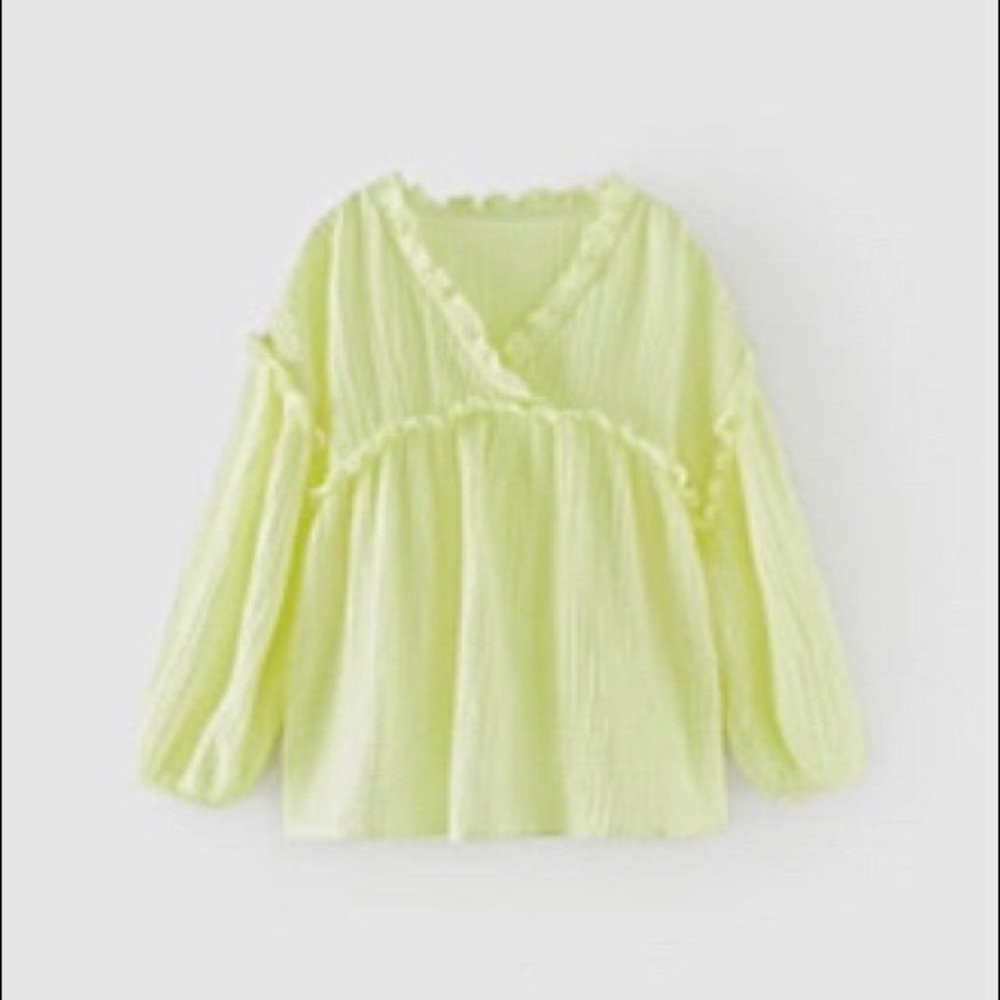 Zara Neon Trim Ruffly Oversized Blouse